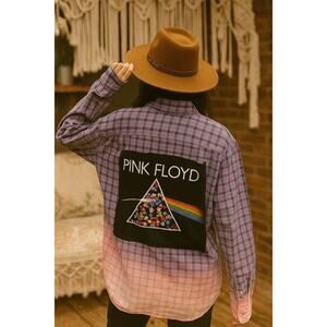 Up-cycled bleached Pink Floyd women’s button up shirt size medium